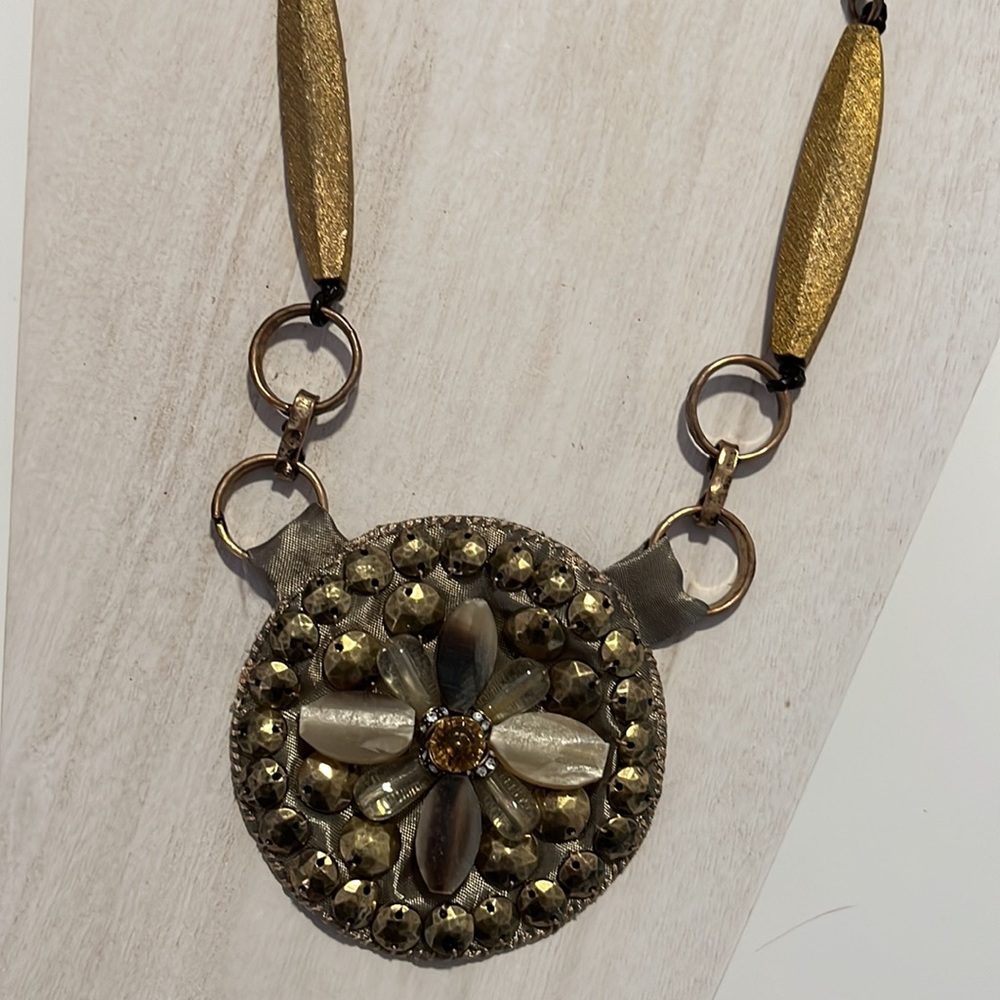 Chico’s Necklace fabric bead medallion boho chic - Picture 5 of 10